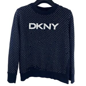 DKNY Women’s Metallic Studded Designer Crew Neck Sweater w Silver Logo Size XXS